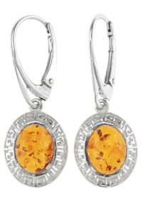 Сережки з бурштином в срібній оправі «Орнамент»