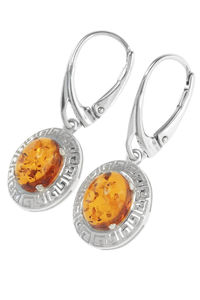 Сережки з бурштином в срібній оправі «Орнамент»