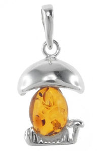 Серебряный кулон с янтарной вставкой «Грибочек»