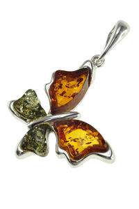 Срібний кулон з бурштином «Метелик»