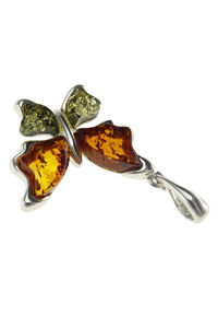 Срібний кулон з бурштином «Метелик»