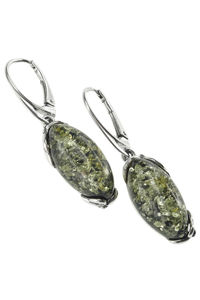 Серебряные серьги с янтарными кабошонами «Матиола»