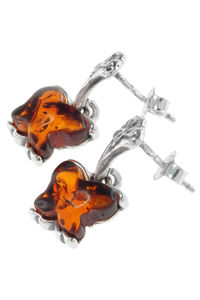 Срібні сережки-пусети з бурштином «Метелики»