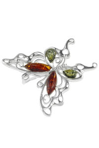 Срібний кулон з бурштином «Метелик»