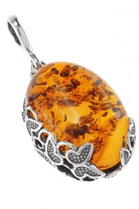 Срібний кулон з бурштином «Політ метеликів»