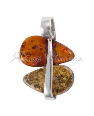 Фигурный кулон с камнями янтаря