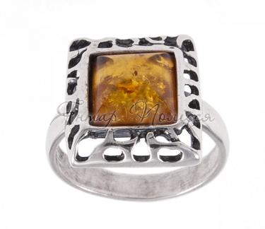 Серебряное кольцо-печатка с янтарем