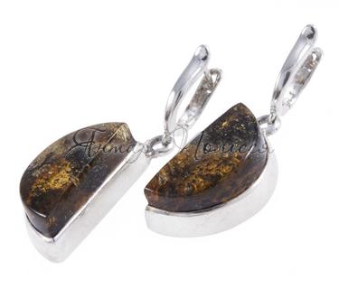 Серебряные серьги с янтарем «Полумесяц»