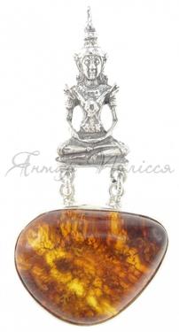 Серебряная подвеска с янтарем «Будда»