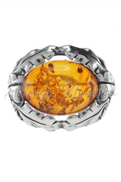 Срібний перстень з каменем бурштину «Весняне листя»