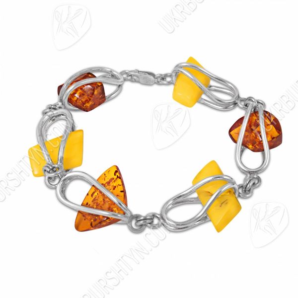 Серебряный браслет с камнями янтаря