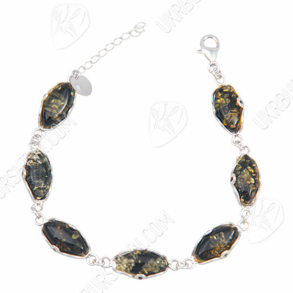 Браслет срібний із зеленим бурштином "Вілена"