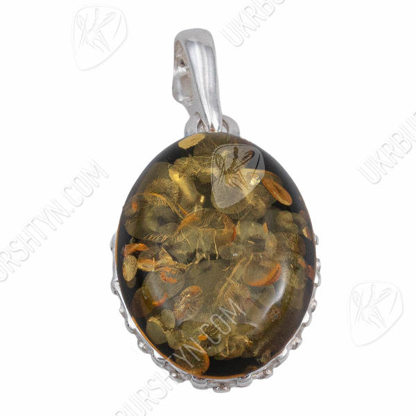 Підвіска срібна із зеленим бурштином "Розел"