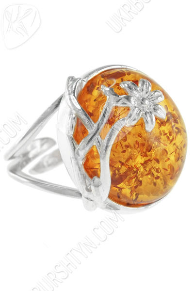 Кольцо с камнем янтаря в серебре «Дыхание лета»