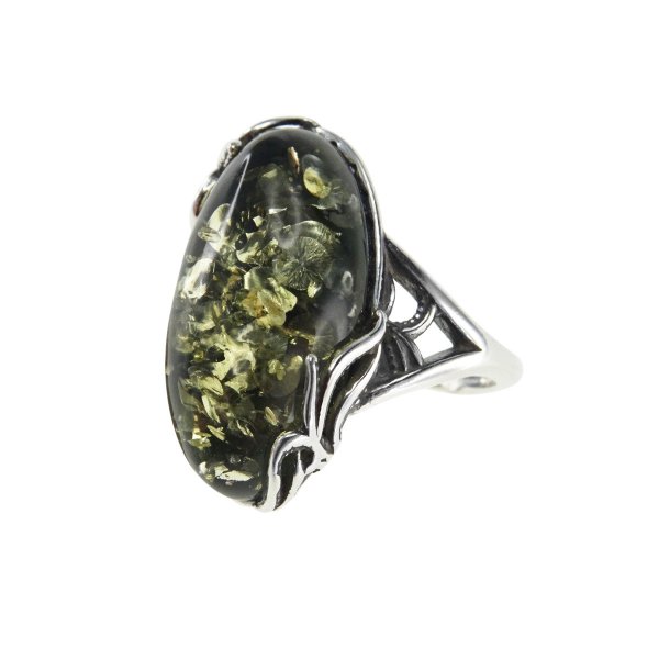 Кольцо с янтарем в оправе из черненого серебра «Азалия»