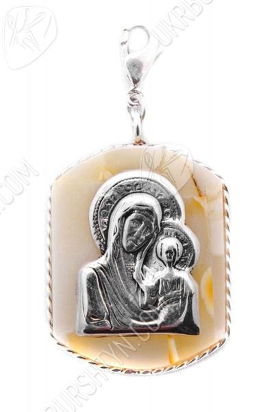 Ладанка из серебра и янтаря «Богородица»