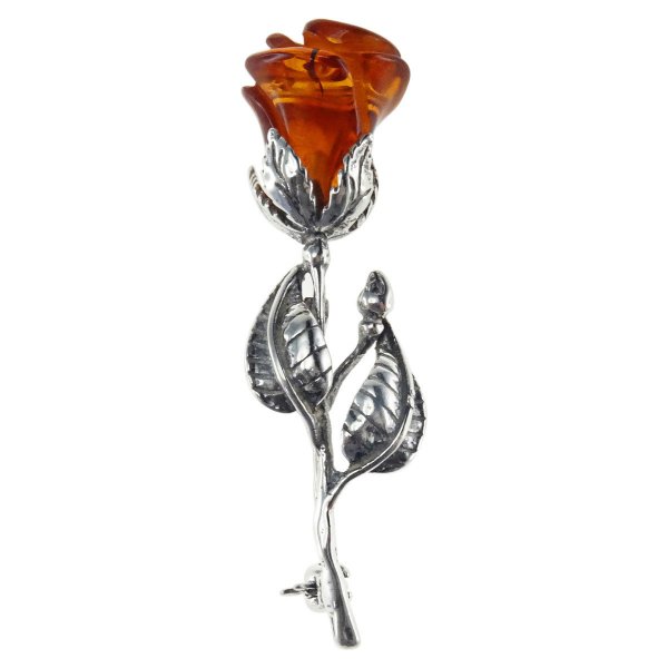 Срібна брошка з бурштином «Бурштинова троянда»