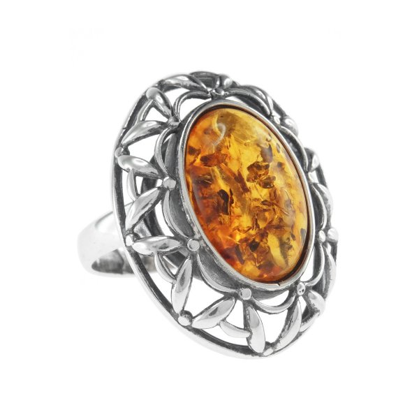 Серебряное кольцо с янтарем «Светский вечер»