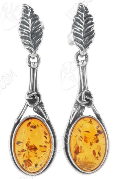 Серебряные серьги-пусеты с янтарем «Розмари»