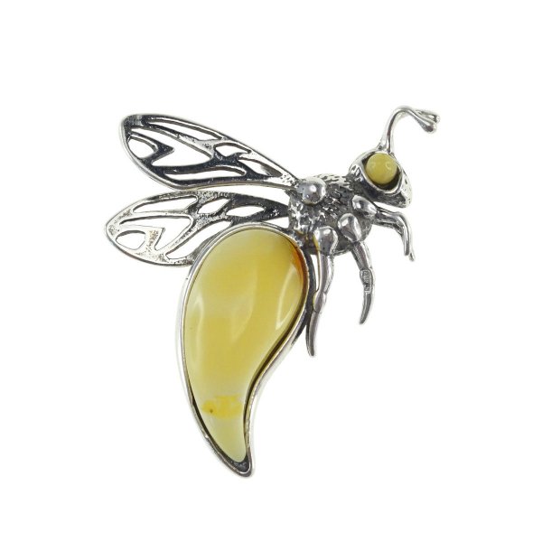 Серебряный кулон с янтарем «Пчела»