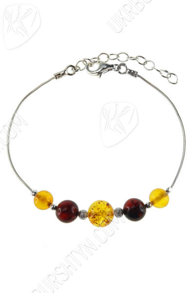 Серебряный браслет с шариками янтаря «Кира»