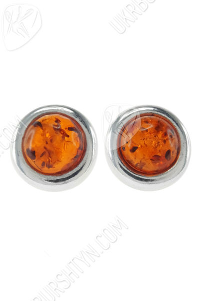 Срібні сережки-пусети з бурштином «Сальма»