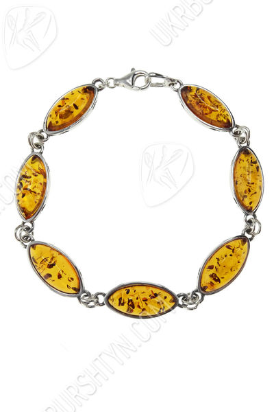 Срібний браслет з бурштином «Санса»