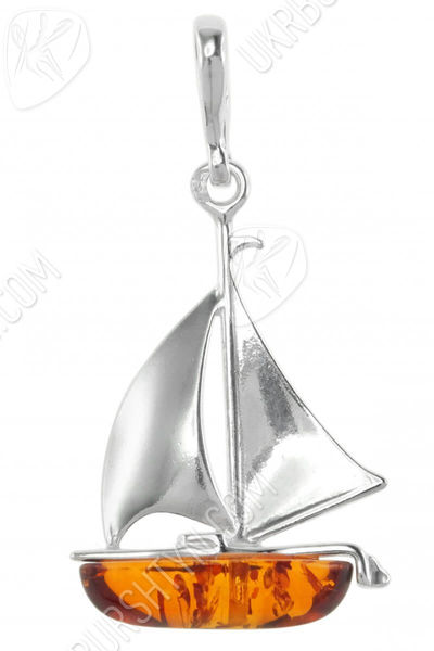 Кулон зі срібла з бурштином «Кораблик»
