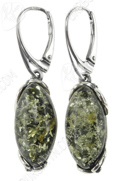 Серебряные серьги с янтарными кабошонами «Матиола»