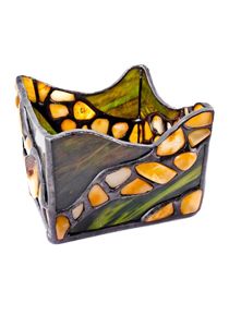 Подсвечник из янтаря и витражного стекла