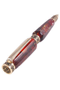 Граненая янтарная шариковая ручка с фурнитурой «Узор»