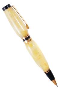 Янтарная шариковая ручка с фурнитурой с контрастными вставками