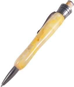 Бурштинова кулькова ручка з хромованою фурнітурою