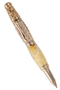 Бурштинова кулькова ручка з різьбленим рогом оленя «Естет»