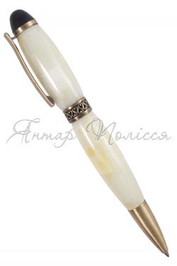 Шариковая янтарная ручка с фурнитурой «Орнамент»
