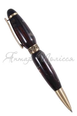 Кулькова бурштинова ручка з фурнітурою «Орнамент»