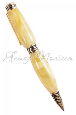 Светлая янтарная шариковая ручка с фурнитурой «Листья»