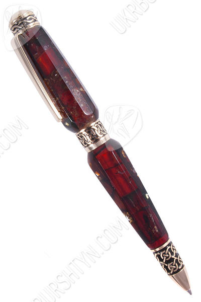 Граненая янтарная шариковая ручка с фурнитурой «Плетение»