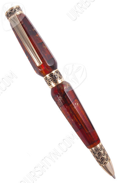Граненая янтарная шариковая ручка с фурнитурой «Узор»