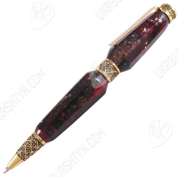 Шариковая ручка из янтаря с граненой поверхностью