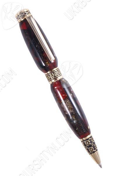 Янтарная шариковая ручка с фурнитурой «Орнамент»