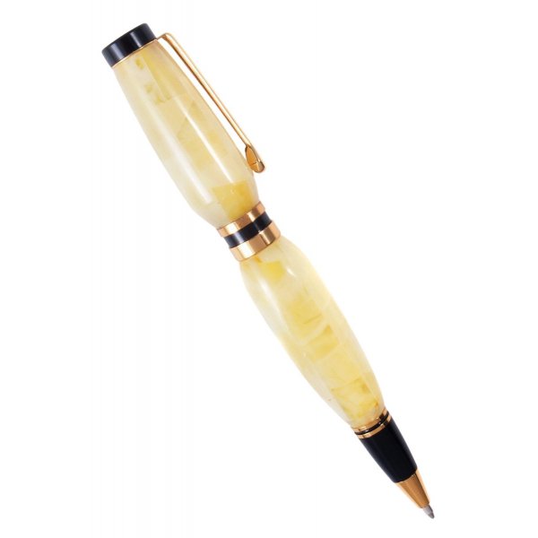 Янтарная шариковая ручка с фурнитурой с контрастными вставками