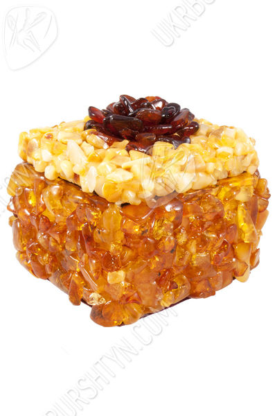 Шкатулка инкрустированная янтарем с цветком